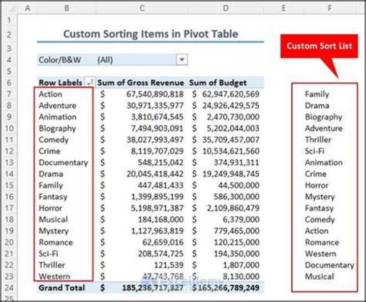 How do I create a custom sort in a pivot table?
