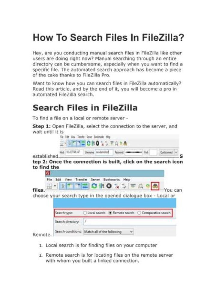 How do I search for files in FileZilla?