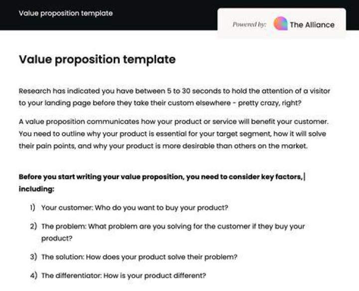 How do you write a value proposition template?