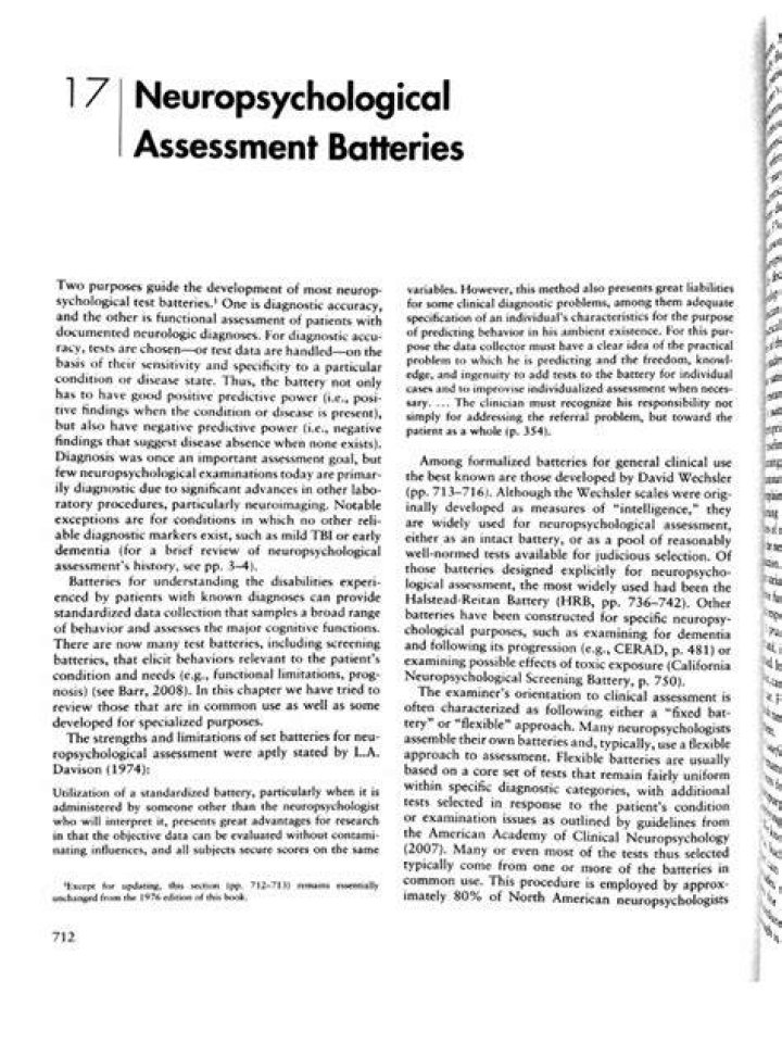 What are the test batteries for neuropsychological assessment?