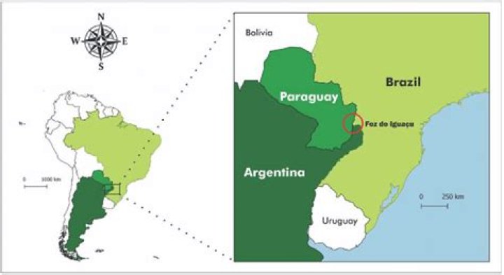What is close to the borders of Argentina Paraguay and Brazil?