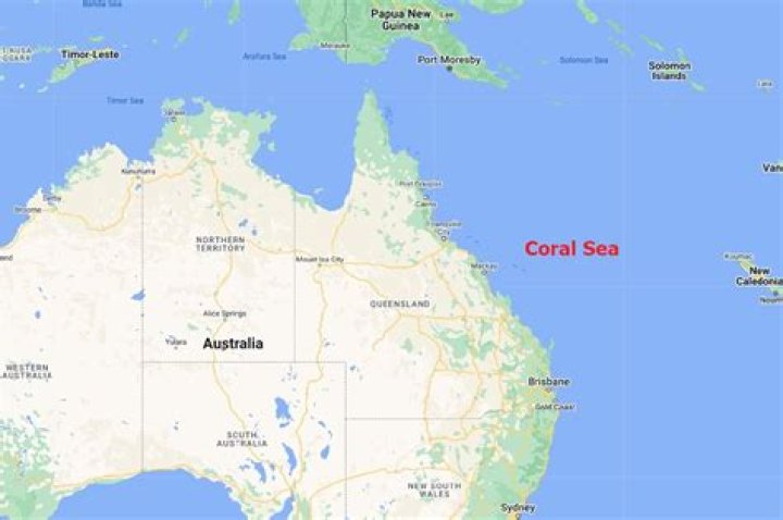What is the relative location of the Coral Sea?